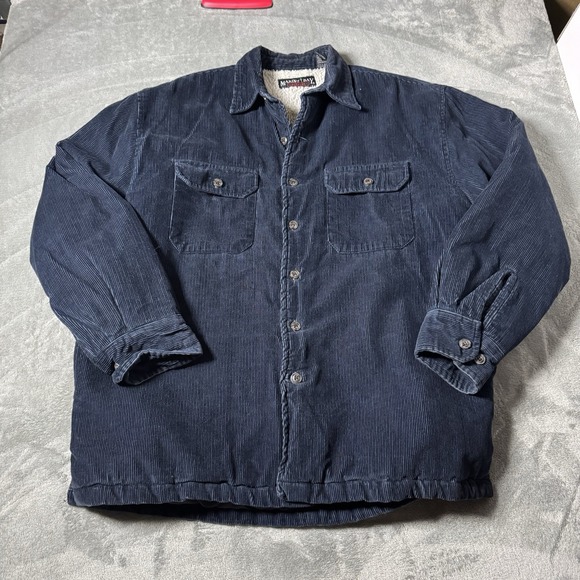 VTG 90s Marino‎ Bay Corduroy Sherpa Lined Shacket Blue Mens Size Large - Picture 1 of 6